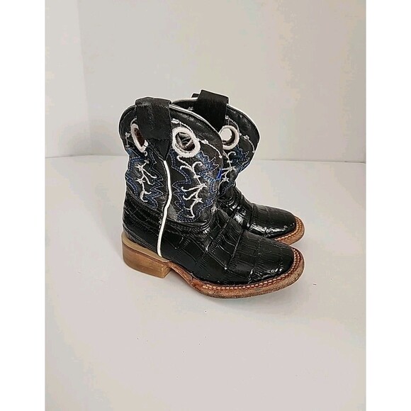 Semental Black Leather Cowboy Boots Toddler Size 7 Unisex Western Rodeo - Picture 1 of 10